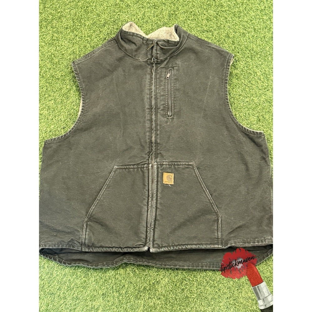 Vintage Carhartt Vest Mens 2XL Moss Green V33 Canvas Sherpa Lined